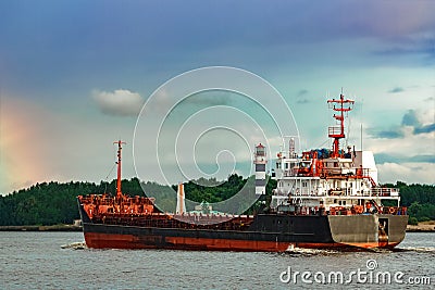 Black cargo ship Stock Photo