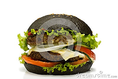 Black burger on white background Stock Photo