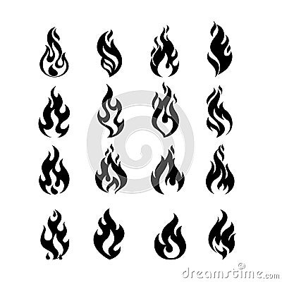 Black Burning Fire Flame Logo set design vector template. Vector Illustration