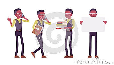 Black businessman, man in formal office workwear, with business paper Vector Illustration