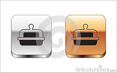 Black Butter in a butter dish icon isolated on white background. Butter brick on plate. Milk based product. Natural Stock Photo