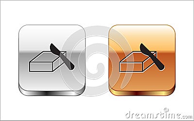 Black Butter in a butter dish icon isolated on white background. Butter brick on plate. Milk based product. Natural Vector Illustration
