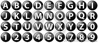 Black buttons, alphabet letters and numbers, vector illustration Vector Illustration