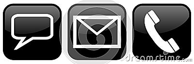 3 Black Buttons:Online contact icons Stock Photo
