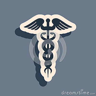 Black Caduceus medical symbol icon isolated on grey background. Medicine and health care concept. Emblem for drugstore Vector Illustration