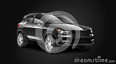 Black Camouflage Generic SUV Car On Black Background With Isolated Path Stock Photo