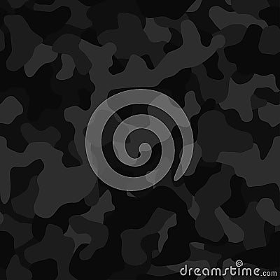 Black camouflage seamless pattern, vector background. Splashes masking camo repeat print. Vector Illustration