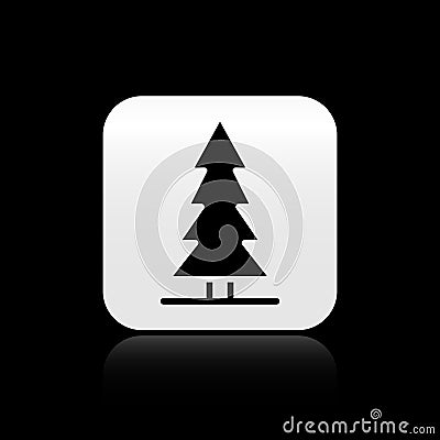 Black Canadian spruce icon isolated on black background. Forest spruce. Silver square button. Vector Vector Illustration