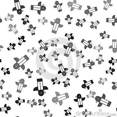 Black Canadian totem pole icon isolated seamless pattern on white background. Vector Vector Illustration