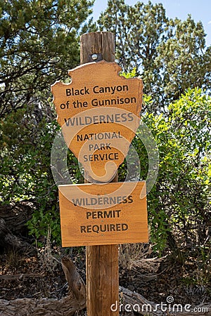 Black Canyon Wilderness Permit Sign Editorial Stock Photo