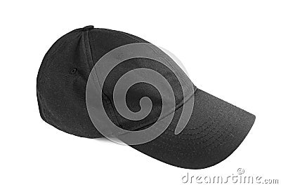 Black cap isolated on white. Headgear, baseball cap Stock Photo
