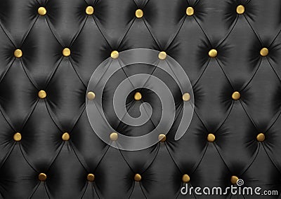 Black capitone with golden buttons texture Stock Photo