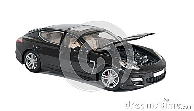 Black car with open hood Stock Photo