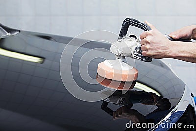 Black car is polishing Stock Photo