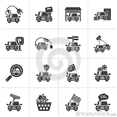 Black Car and road services icons Vector Illustration