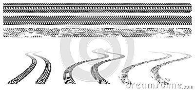 Black car tire tracks, rubber wheel print Vector Illustration