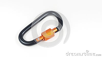 Black carabiner isolated Stock Photo