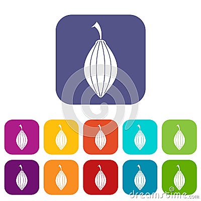 Black cardamom pod icons set flat Vector Illustration