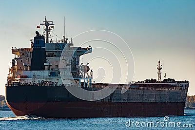 Black cargo ship Stock Photo