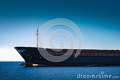 Black cargo ship`s bow Stock Photo