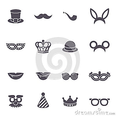 Black Carnival Icons Isolated on White Background Vector Illustration