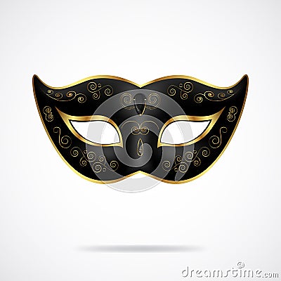 Black carnival mask with gold ornament isolated on white Vector Illustration