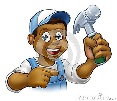 Black Carpenter Handyman Cartoon Character Vector Illustration