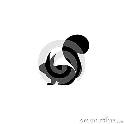 Black cartoon squirrel icon isolated on white. Vector flat animal silhouette. Vector Illustration