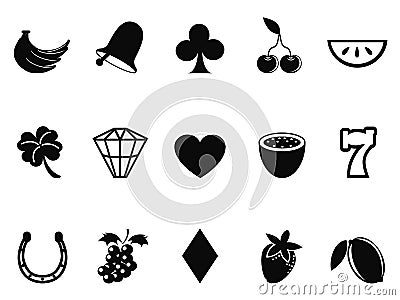 Black casino and slot icons set Vector Illustration