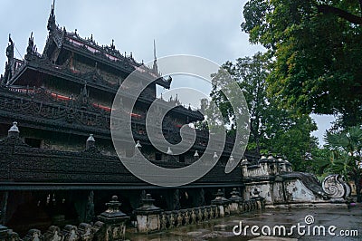 Black castle Shwenandaw Kyaung Temple Stock Photo