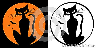 Halloween full moon black cat Vector Illustration