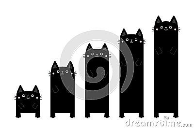 Black cat column diagram. Funny 5 steps infographics template. Growing charts. Bar chart graph. Cute cartoon kawaii character. Vector Illustration