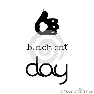 Black cat day card, cats paw in a like gesture on a white background Vector Illustration