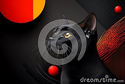 A black cat depicted in an abstract, geometric style, using bold lines and shapes to create a modern interpretation Stock Photo