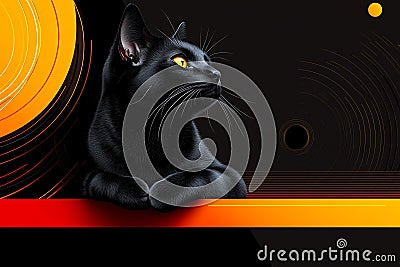 A black cat depicted in an abstract, geometric style, using bold lines and shapes to create a modern interpretation Stock Photo