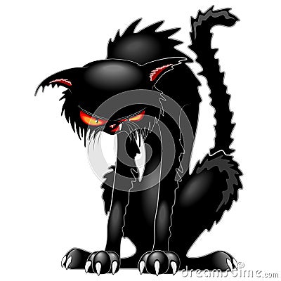 Black Cat Evil Angry Funny Character Vector Illustration