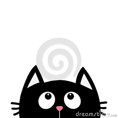 Black cat face head silhouette looking up. Cute cartoon character. Kawaii animal. Baby card. Pet collection. Flat design style. Vector Illustration