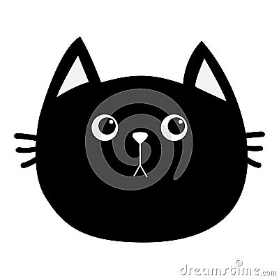 Black cat head icon. Cute funny cartoon character. Sad emotion. Kitty Whisker Baby pet collection. White background. Isolated. Fla Vector Illustration