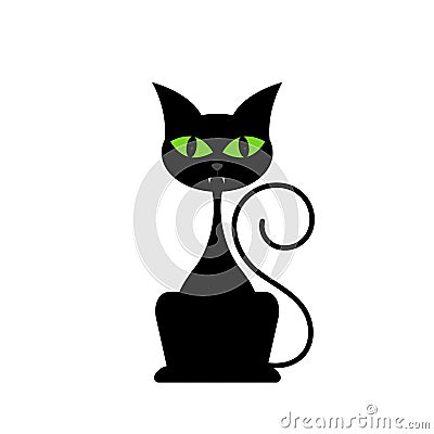 Black cat isolated on white background Cartoon Illustration