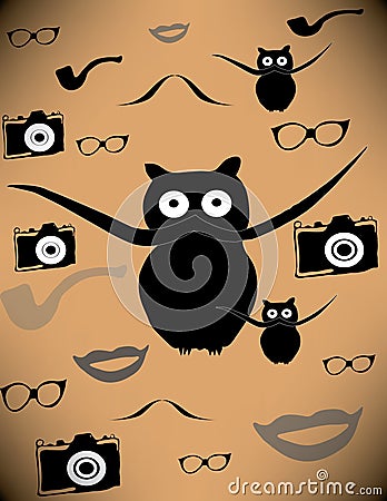 Black cat with a mustache. Vector Illustration