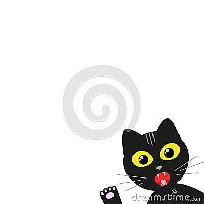 Black cat peeking in a frame card Vector Illustration