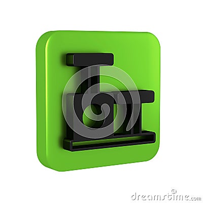 Black Cat scratching post with toy icon isolated on transparent background. Green square button. Stock Photo