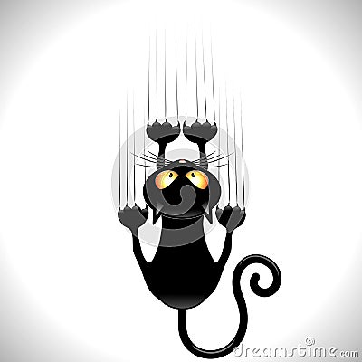 Black Cat Scratching Wall Vector Illustration