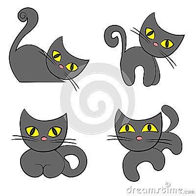 Black cat set. cartoon pet collection Vector Illustration