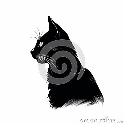 Black Cat Silhouette On White Background - Digital Enhancement Stock Photo
