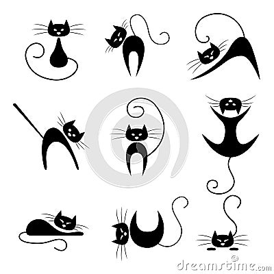 Black cat silhouette collection Vector Illustration