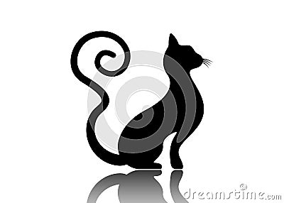 Black cat silhouette with curly tail, feline animal logo template, vector illustration isolated on a white background Vector Illustration