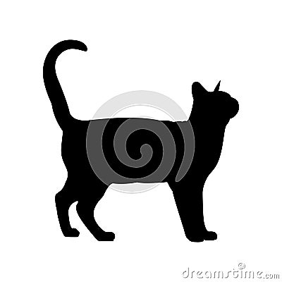 Black cat silhouette. Elegant cat side view with turn around head. Vector Illustration