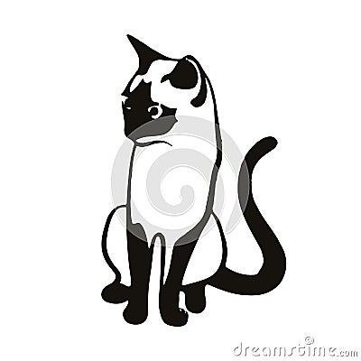 Black cat sitting, silhouette on a white background. Vector Illustration