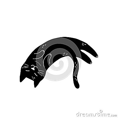 Black cat sleeping isolated element. Cute feline character in cartoon style Vector Illustration